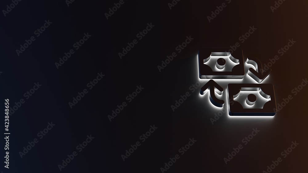 Poster 3d rendering of white light stripe symbol of exchange on dark background