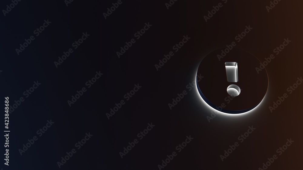 Aufkleber 3d rendering of white light stripe symbol of exclamation circle on dark background