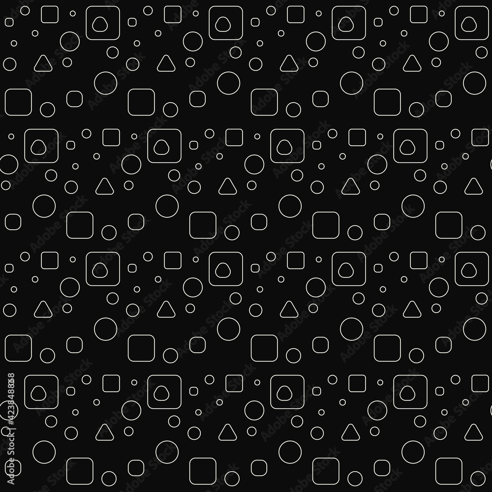Poster Simple Shapes And Black Background. Vector Rounded Shapes Tile Pattern. Vector.