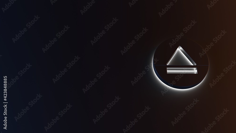 Poster 3d rendering of white light stripe symbol of eject on dark background