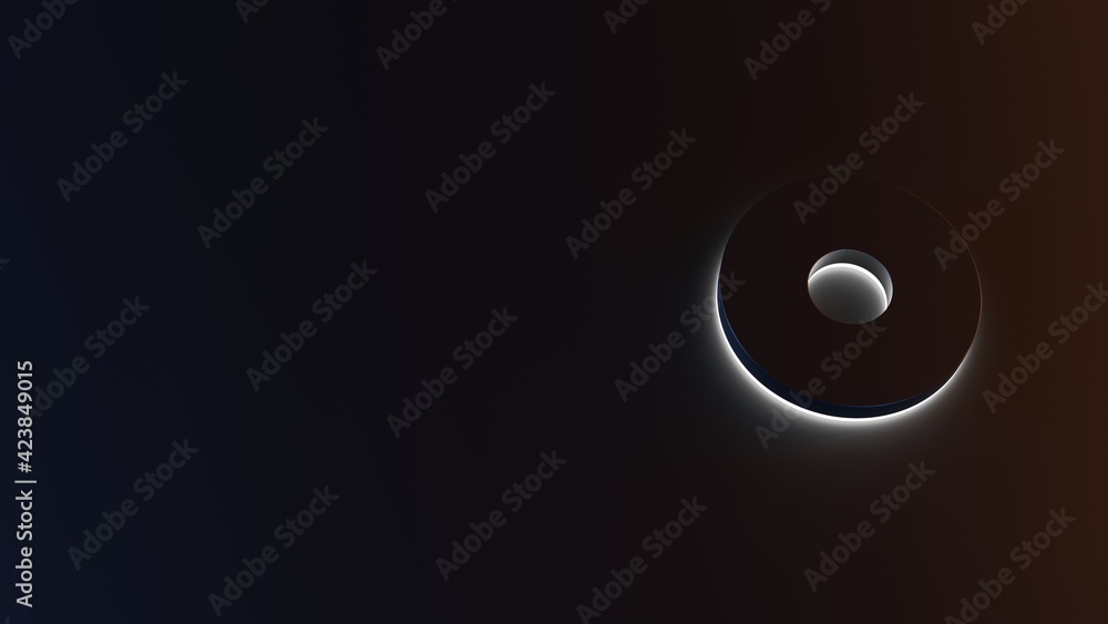 Poster 3d rendering of white light stripe symbol of dot circle on dark background