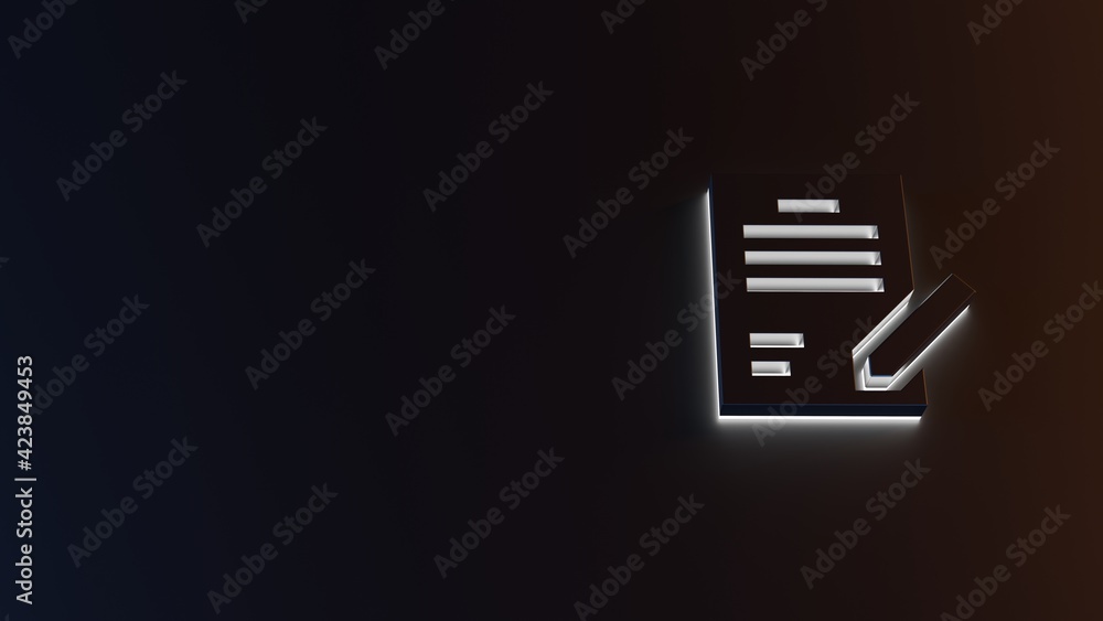 Poster 3d rendering of white light stripe symbol of contract on dark background