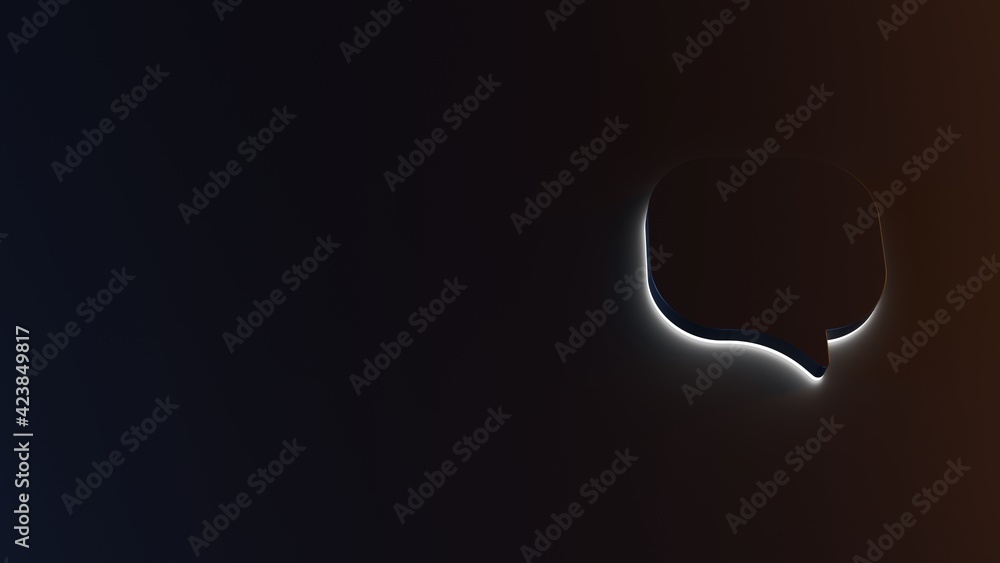 Poster 3d rendering of white light stripe symbol of rounded chat bubble on dark background