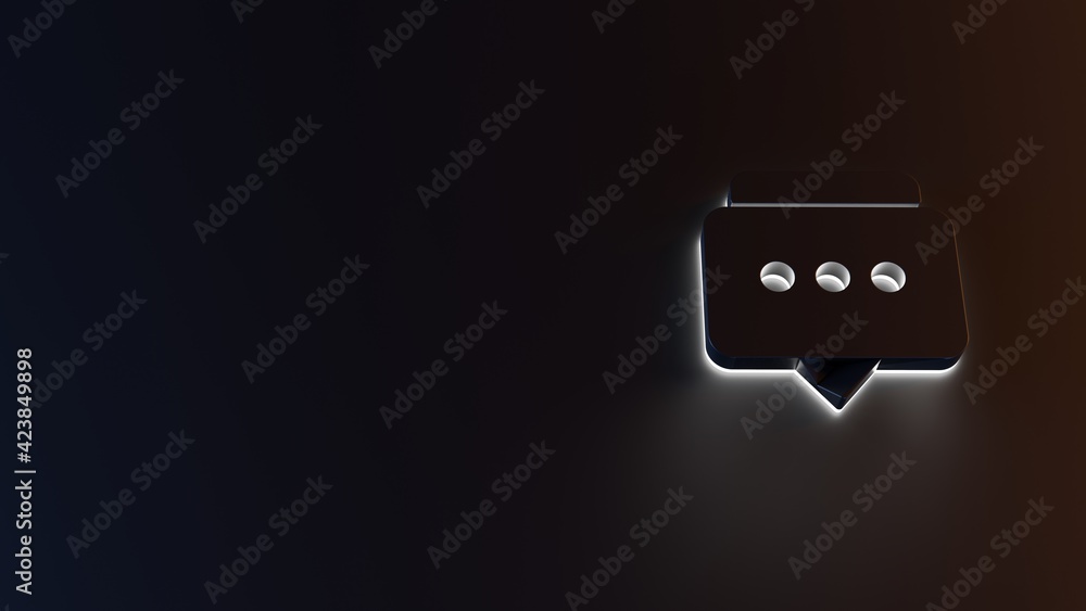 Poster 3d rendering of white light stripe symbol of two rounded chat bubbles on dark background