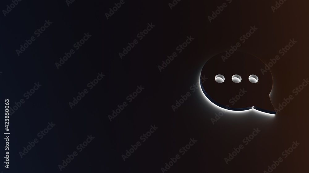 Aufkleber 3d rendering of white light stripe symbol of rounded chat bubble on dark background