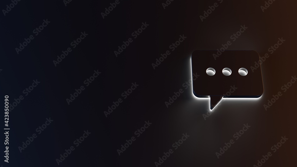 Poster 3d rendering of white light stripe symbol of rounded chat bubble on dark background