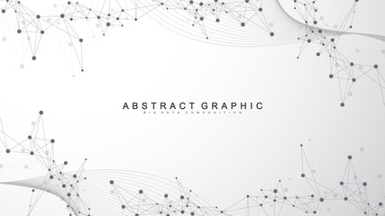 Digits abstract background with connected line and dots, wave flow. Digital neural networks. Network and connection background for your presentation. Graphic polygonal background. Vector illustration