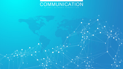 Global network connection. Social network communication in the global business. World map point and line composition concept. Vector illustration.