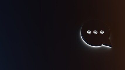 3d rendering of white light stripe symbol of rounded chat bubble on dark background