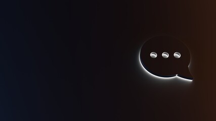 3d rendering of white light stripe symbol of rounded chat bubble on dark background
