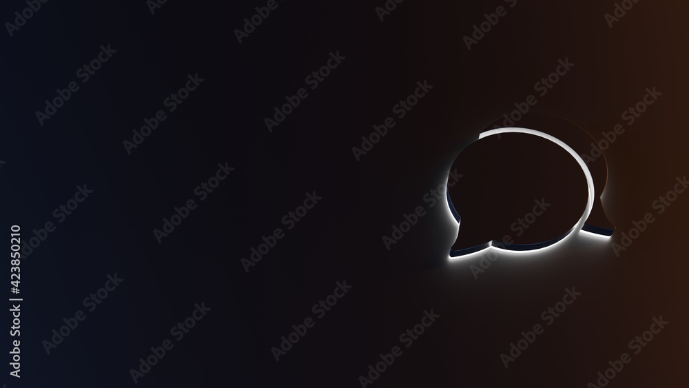 Poster 3d rendering of white light stripe symbol of rounded chat bubbles on dark background