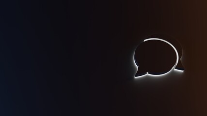 3d rendering of white light stripe symbol of rounded chat bubbles on dark background