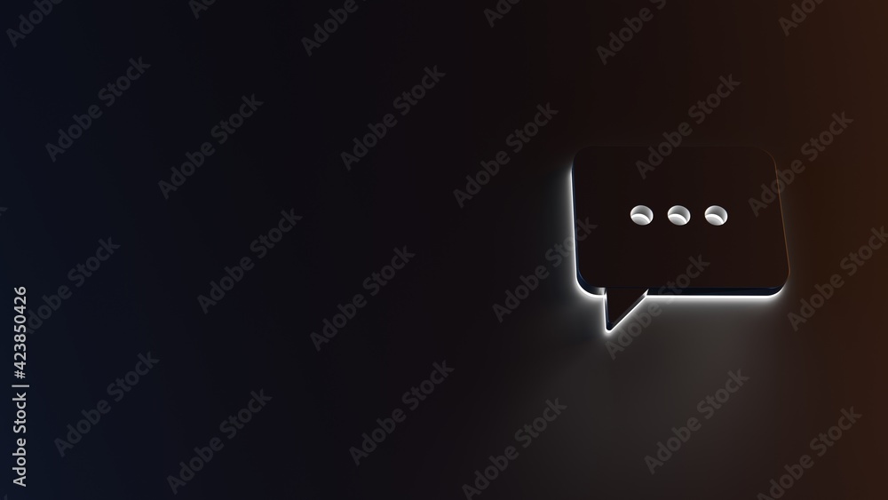 Poster 3d rendering of white light stripe symbol of chat bubble on dark background