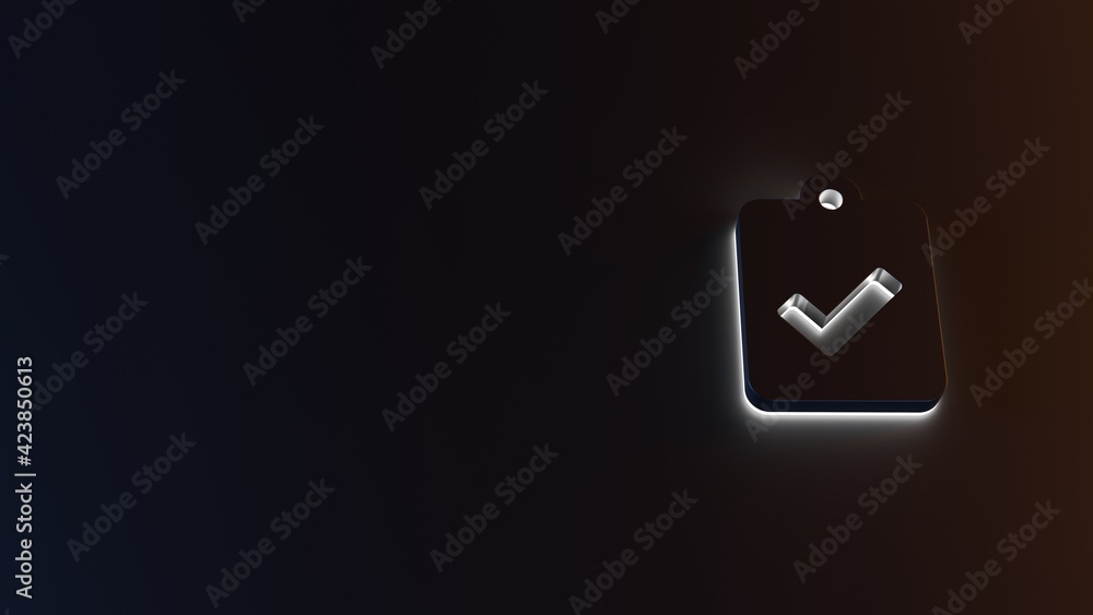 Aufkleber 3d rendering of white light stripe symbol of clipboard check on dark background