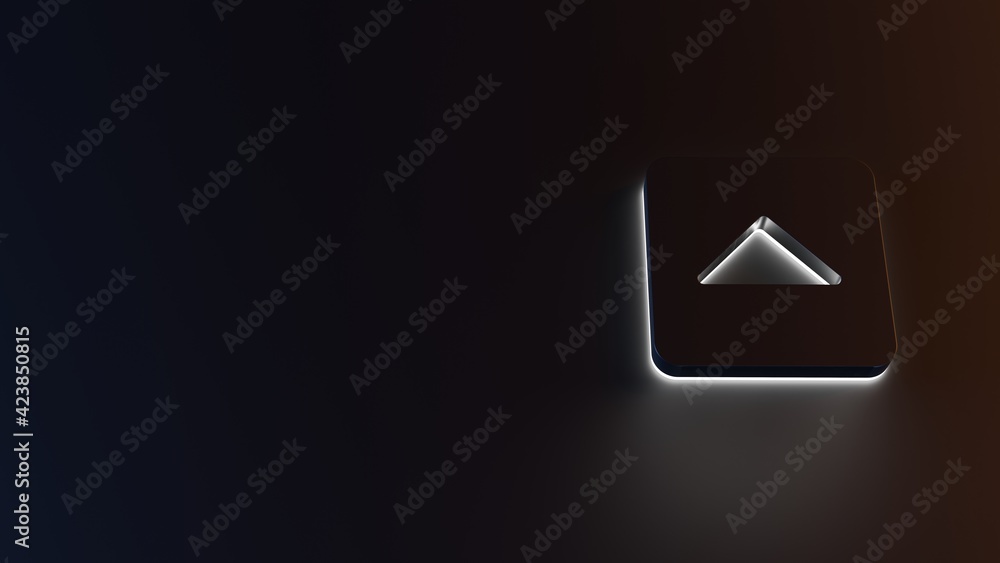 Poster 3d rendering of white light stripe symbol of caret square up on dark background