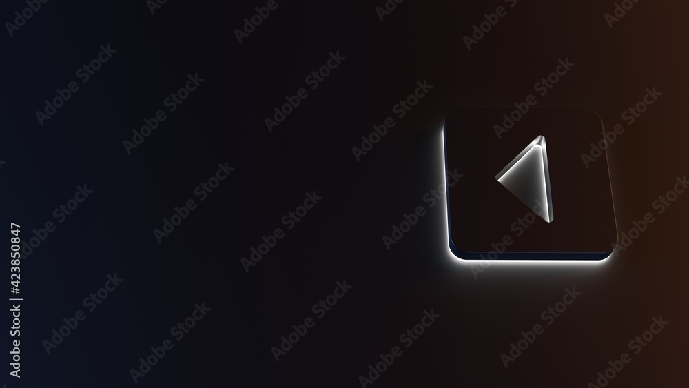 Poster 3d rendering of white light stripe symbol of caret square left on dark background