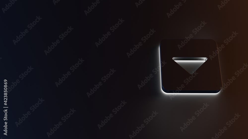 Poster 3d rendering of white light stripe symbol of caret square down on dark background