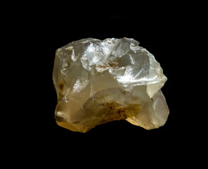 Raw agate quartz minerals nugget from Novy Urengoy, Russia. A backlight photo of stone isolated on...