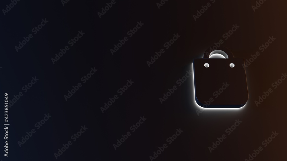Poster 3d rendering of white light stripe symbol of bag on dark background
