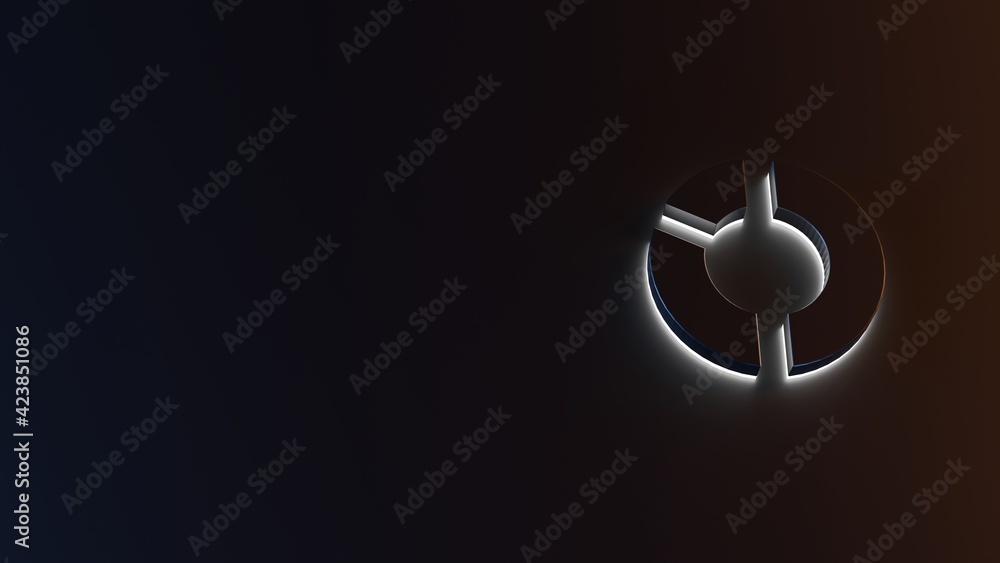 Poster 3d rendering of white light stripe symbol of pie chart on dark background