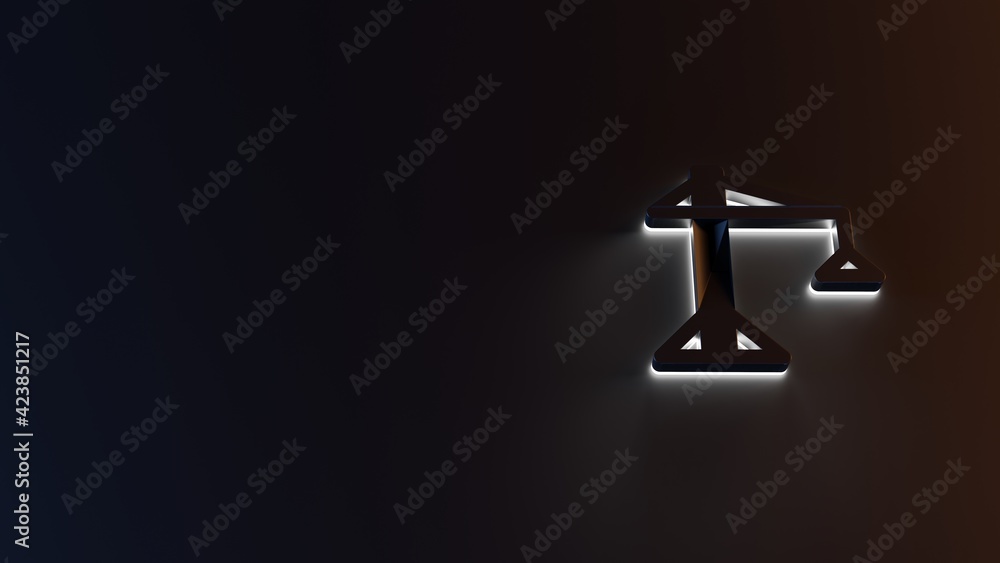 Poster 3d rendering of white light stripe symbol of building crane on dark background
