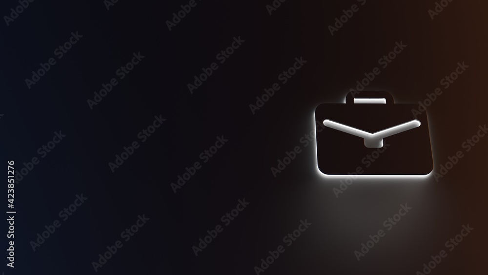 Poster 3d rendering of white light stripe symbol of briefcase on dark background