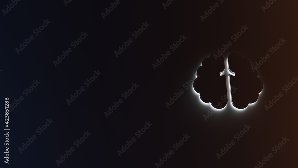 Poster 3d rendering of white light stripe symbol of brain on dark background