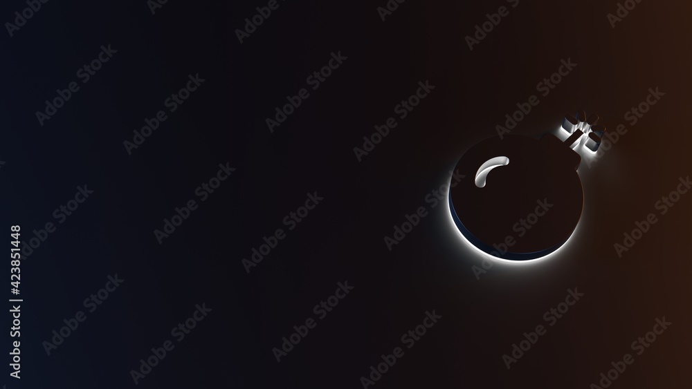 Poster 3d rendering of white light stripe symbol of bomb on dark background