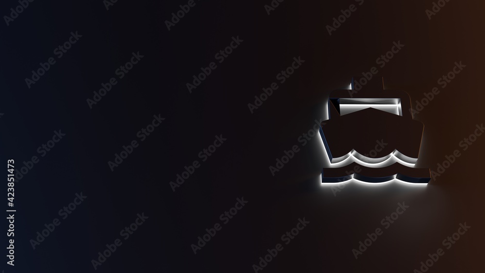 Poster 3d rendering of white light stripe symbol of boat on dark background