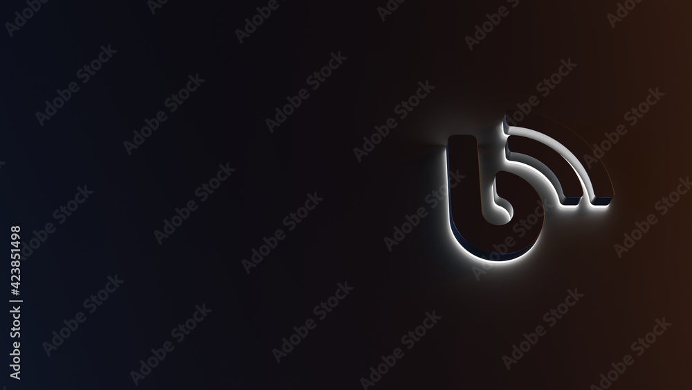 Poster 3d rendering of white light stripe symbol of blog on dark background