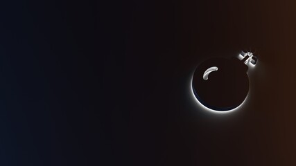 3d rendering of white light stripe symbol of bomb on dark background