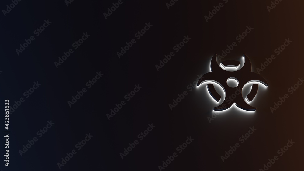 Poster 3d rendering of white light stripe symbol of biohazard on dark background