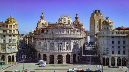 Aerial panoramic drone view of De Ferrari square in Genoa,Italy. Situated in heart of the city.