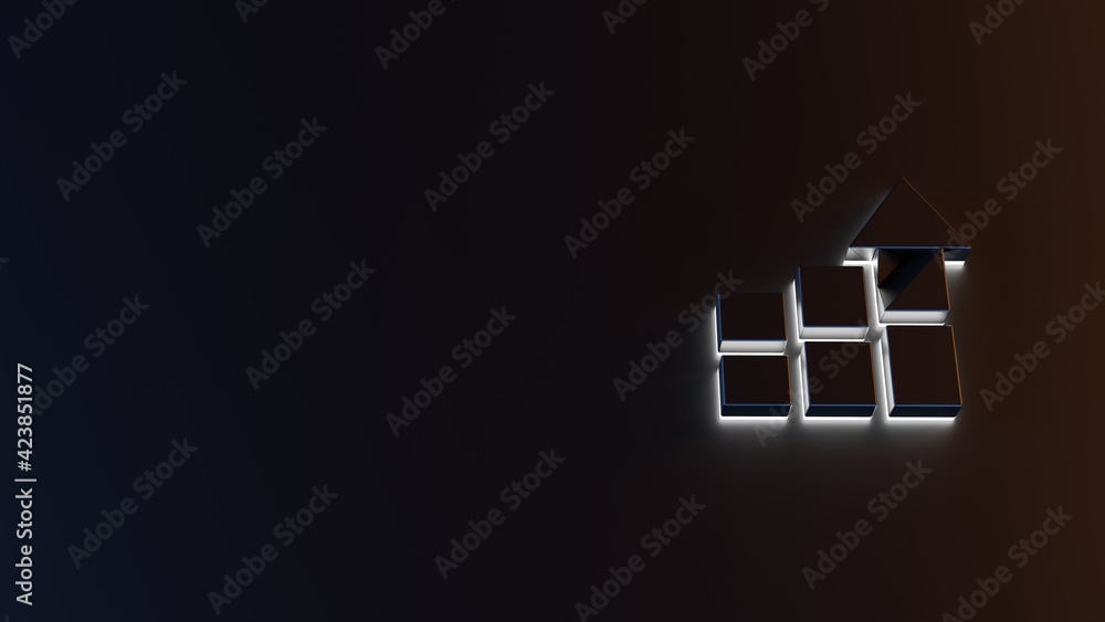 Poster 3d rendering of white light stripe symbol of bar chart on dark background