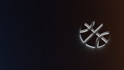 3d rendering of white light stripe symbol of basketball ball on dark background