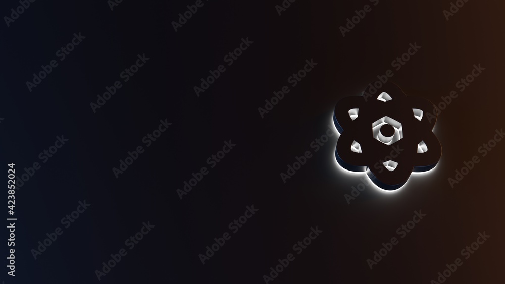 Poster 3d rendering of white light stripe symbol of atom on dark background