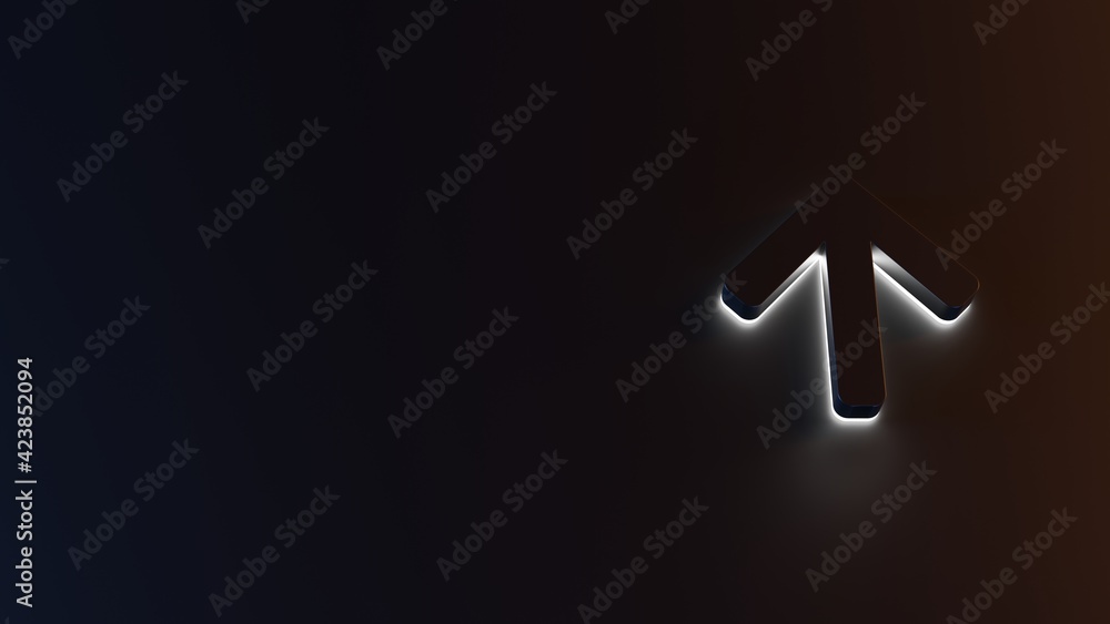 Poster 3d rendering of white light stripe symbol of arrow up on dark background