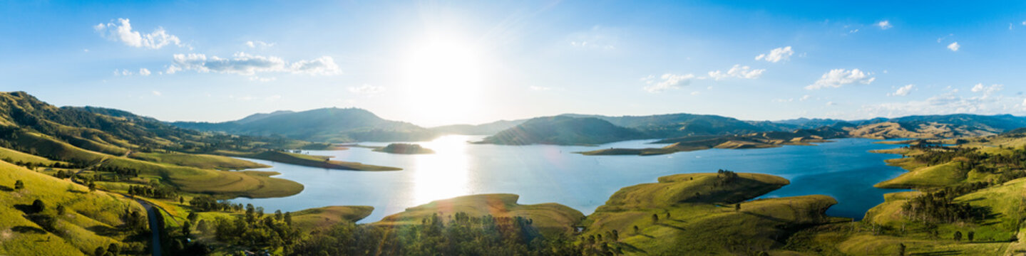 Panorama of Lake St Clair dam landscape in Hunter Valley