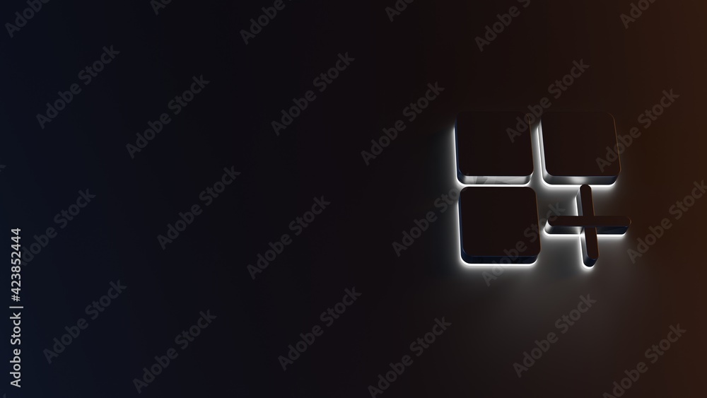 Poster 3d rendering of white light stripe symbol of mobile app on dark background