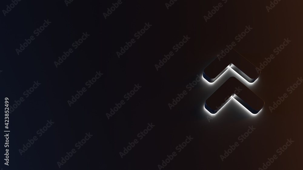 Poster 3d rendering of white light stripe symbol of angle double up on dark background