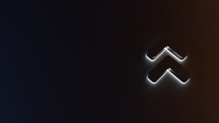 3d rendering of white light stripe symbol of angle double up on dark background
