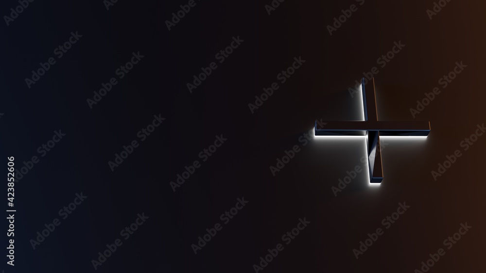 Poster 3d rendering of white light stripe plus symbol on dark background