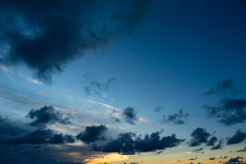 Dark clouds during sunset. Sunset full of gray clouds