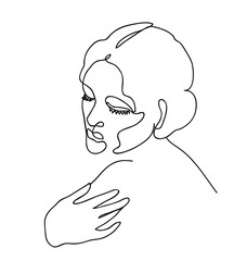 Woman portrait. Body care and spa concept concept. Contour line drawing vector illustration.