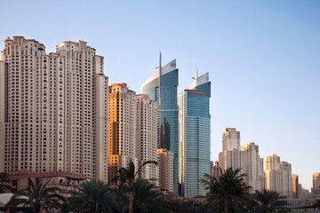 modern skyscrapers on the bank of the Persian Gulf in Dubai