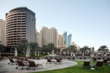 Fototapeta na wymiar modern skyscrapers on the bank of the Persian Gulf in Dubai