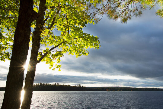 USA, Maine, Cooper, Sunset over Cathance Lake