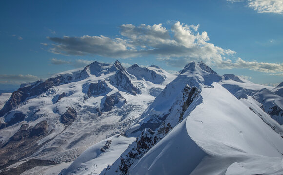 France, Haute Savoie, Chamonix, Mont Blanc, Rochefort Ridge, Snow Covered Mountains In Winter