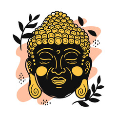 Buddha portrait in scandinavian style. Vector cartoon character illustration icon. Isolated on white background. Buddha face character nursery print for poster,card,t-shirt