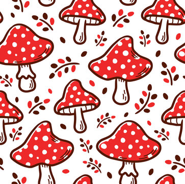 Amanita mushroom seamless pattern. Vector cartoon illustration icon design. Amanita mushroom seamless pattern concept
